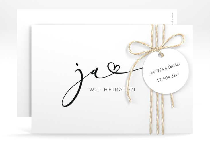 Save the Date-Karte Jawort A6 Karte quer weiss hochglanz modern minimalistisch mit veredelter Aufschrift