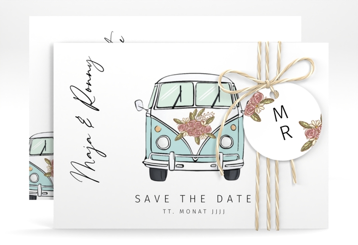 Save the Date-Karte Hochzeitsbulli A6 Karte quer blau hochglanz