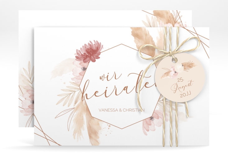 Save the Date-Karte Bohostyle A6 Karte quer mit Pampasgras in Aquarell