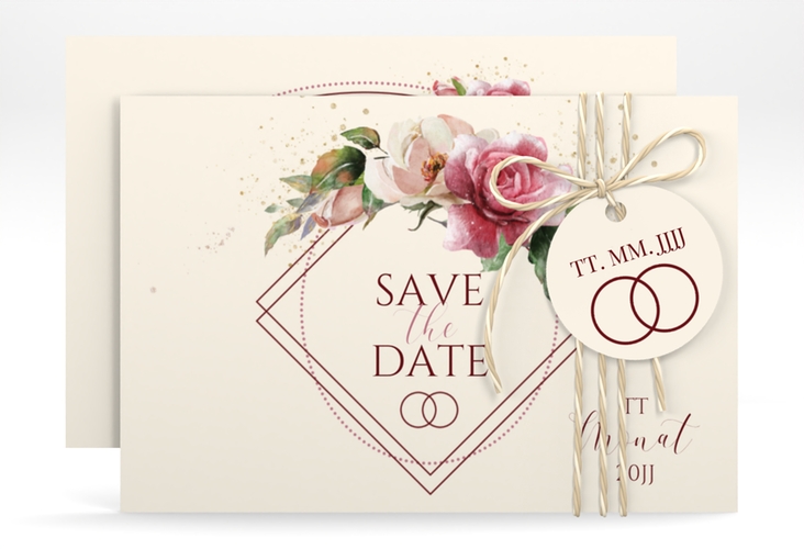 Save the Date-Karte Rosenbogen A6 Karte quer beige