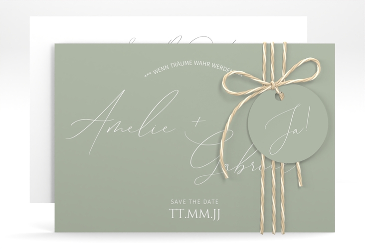 Save the Date-Karte Federschrift A6 Karte quer gruen in schlichtem Design mit Kalligrafie