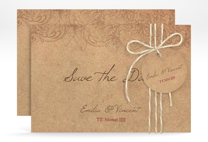 Save the Date-Karte Fairytale A6 Karte quer braun mit Vintage-Bordüre