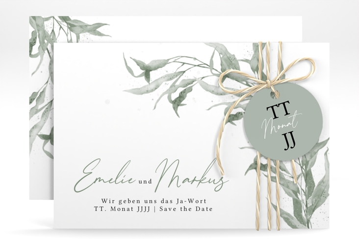 Save the Date-Karte Eucalyptus Green A6 Karte quer weiss hochglanz