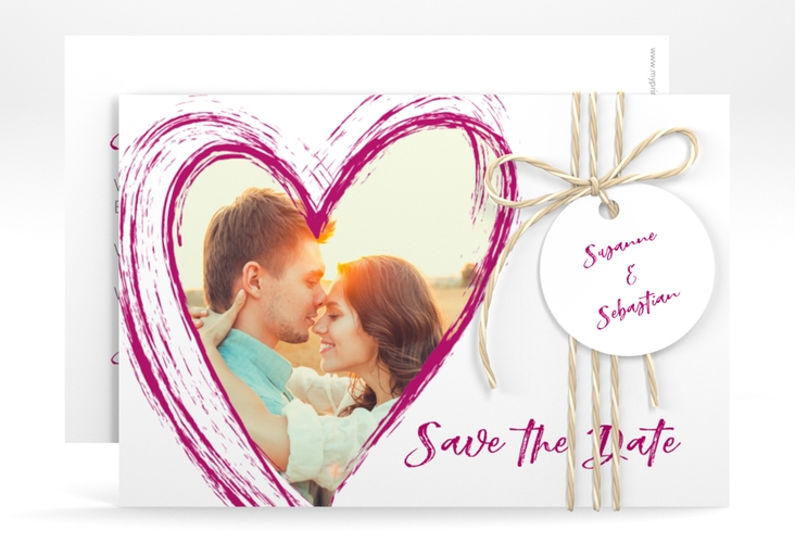 Save the Date-Karte Liebe A6 Karte quer pink hochglanz
