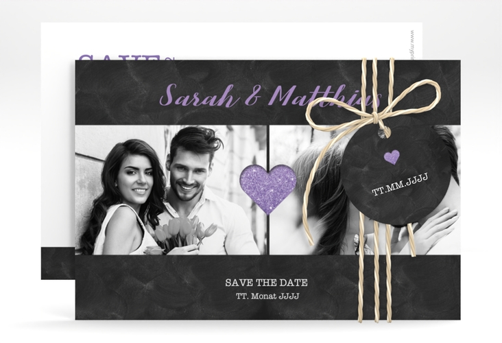 Save the Date-Karte Sparkly A6 Karte quer lila hochglanz
