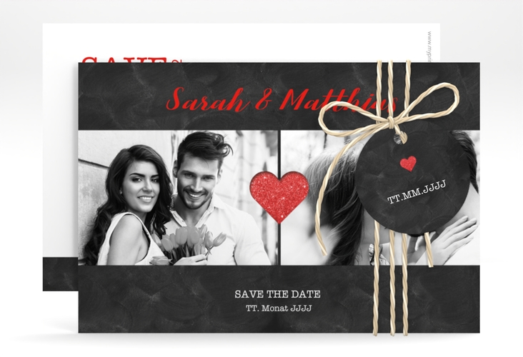 Save the Date-Karte Sparkly A6 Karte quer rot hochglanz