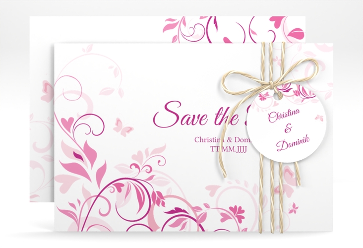 Save the Date-Karte Lilly A6 Karte quer pink hochglanz