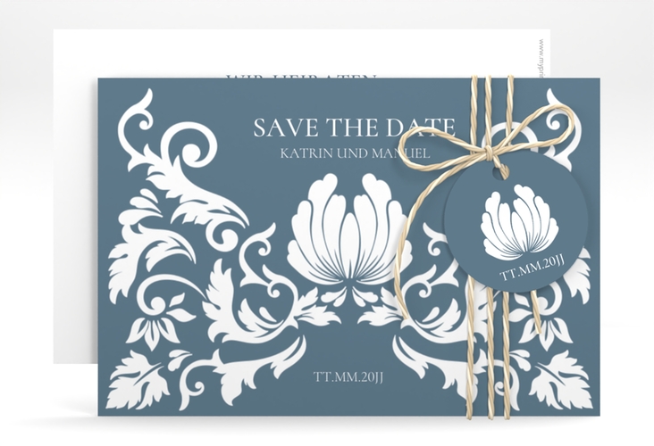 Save the Date-Karte Royal A6 Karte quer mit barockem Blumen-Ornament