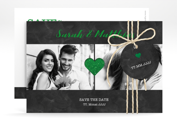 Save the Date-Karte Sparkly A6 Karte quer gruen hochglanz