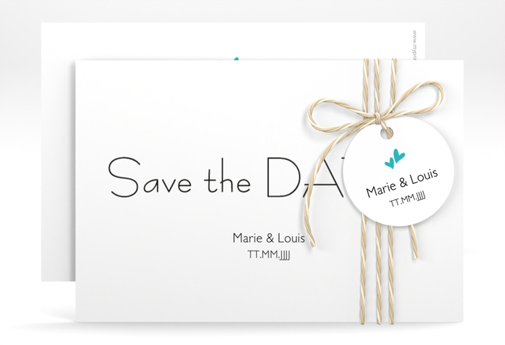 Save the Date-Karte Hochzeit Twohearts A6 Karte quer tuerkis hochglanz