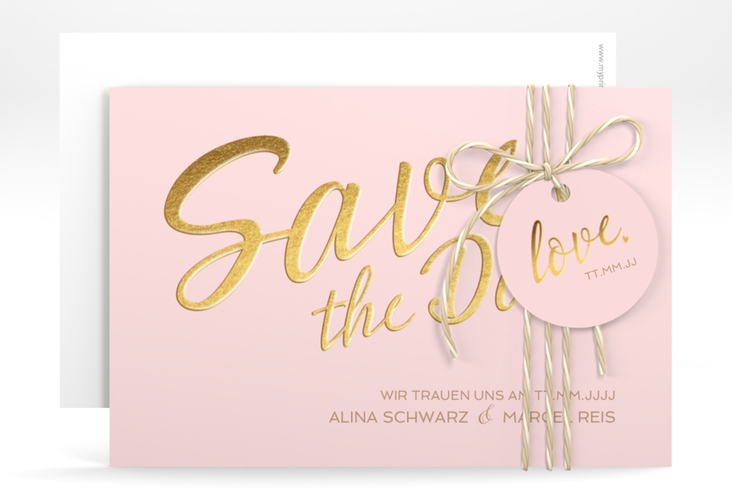 Save the Date-Karte Glam A6 Karte quer rosa