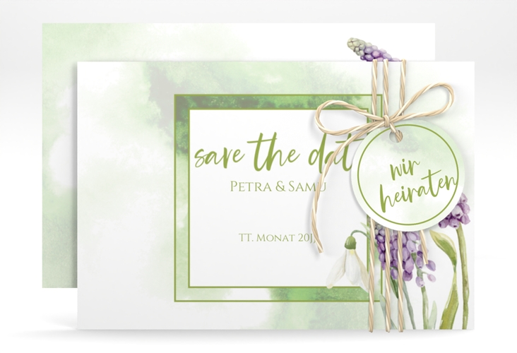 Save the Date-Karte Frühling A6 Karte quer mit Frühlingsblumen in Aquarell