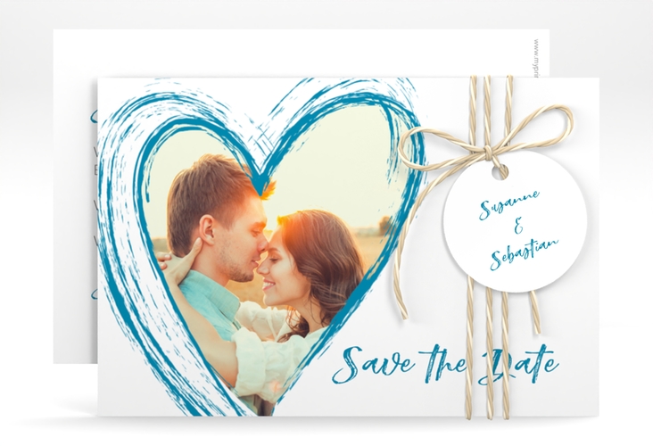 Save the Date-Karte Liebe A6 Karte quer tuerkis hochglanz
