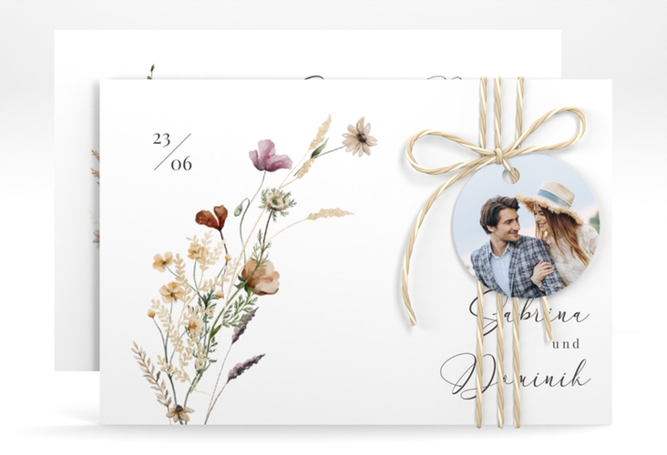 Save the Date-Karte Sauvages A6 Karte quer mit getrockneten Wiesenblumen
