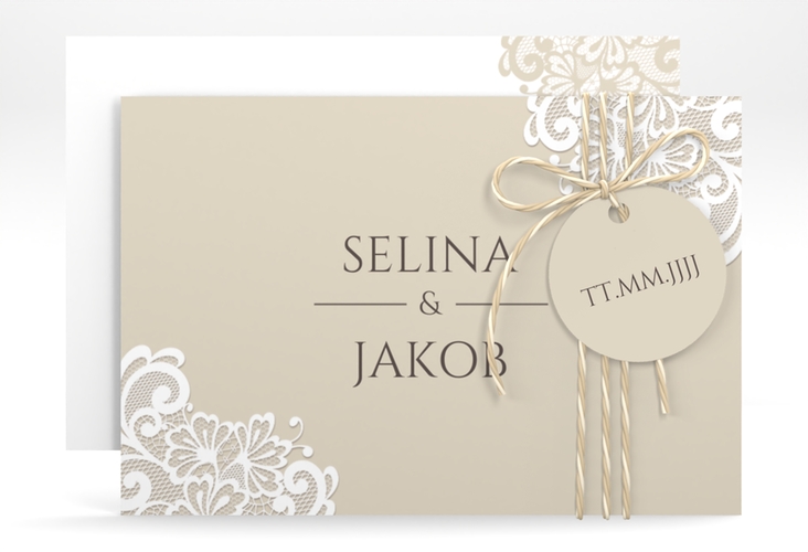 Save the Date-Karte Vintage A6 Karte quer mit floraler Spitze