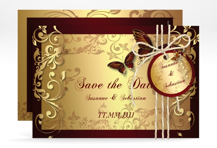 Save the Date-Karte Hochzeit Toulouse A6 Karte quer rot hochglanz romantisch mit Schmetterlingen
