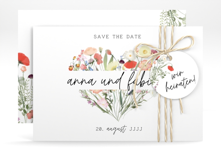 Save the Date-Karte Wildblumenherz A6 Karte quer bunt hochglanz