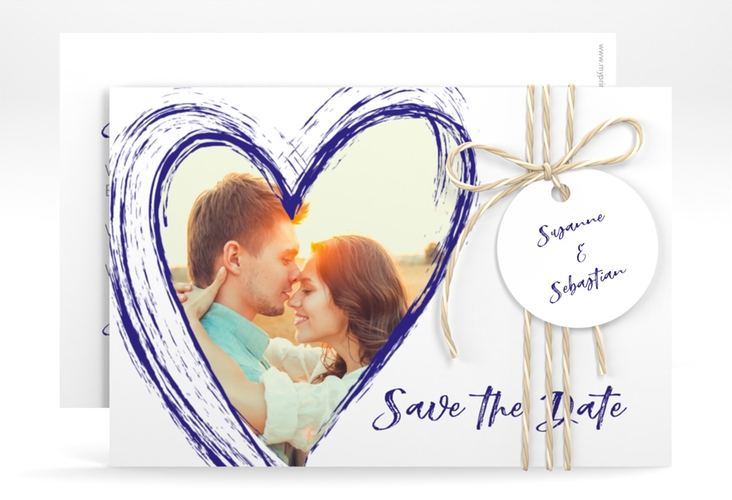 Save the Date-Karte Liebe A6 Karte quer blau hochglanz