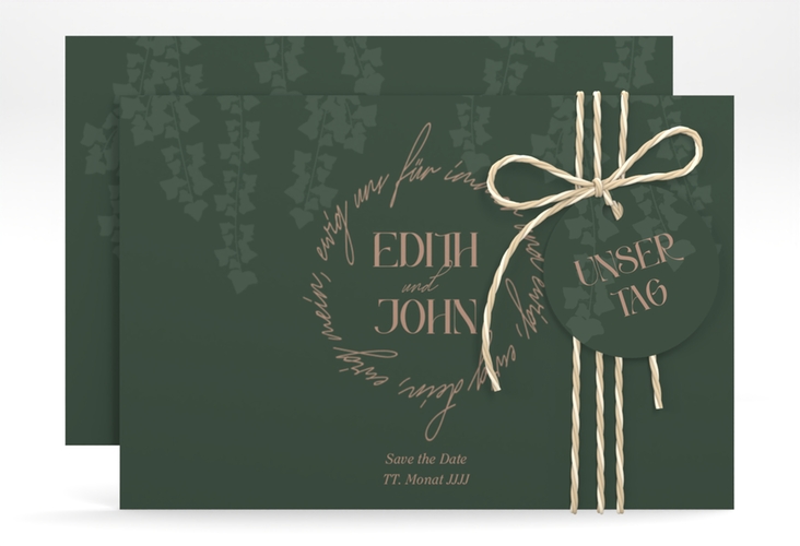 Save the Date-Karte Efeugrün A6 Karte quer im Fantasy-Elfen-Design mit Efeu