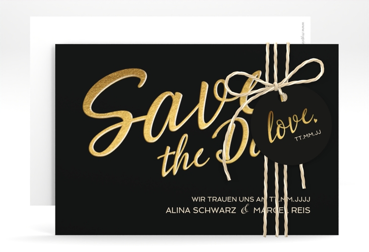 Save the Date-Karte Glam A6 Karte quer schwarz hochglanz