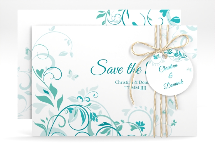 Save the Date-Karte Lilly A6 Karte quer tuerkis hochglanz