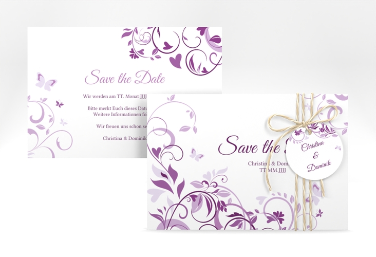 Save the Date-Karte Lilly A6 Karte quer lila hochglanz