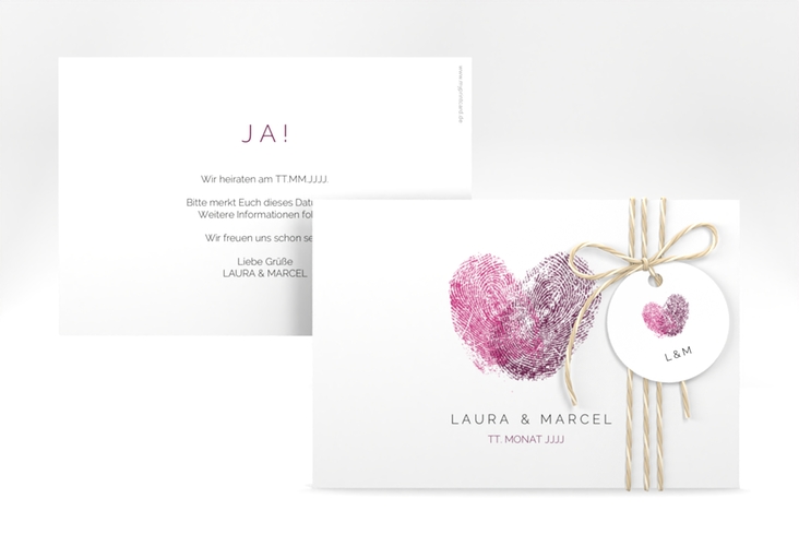 Save the Date-Karte Fingerprint A6 Karte quer schlicht mit Fingerabdruck-Motiv