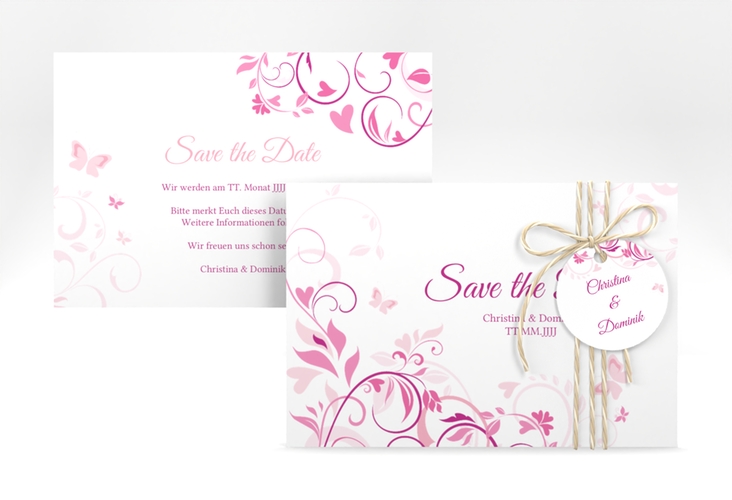 Save the Date-Karte Lilly A6 Karte quer pink hochglanz