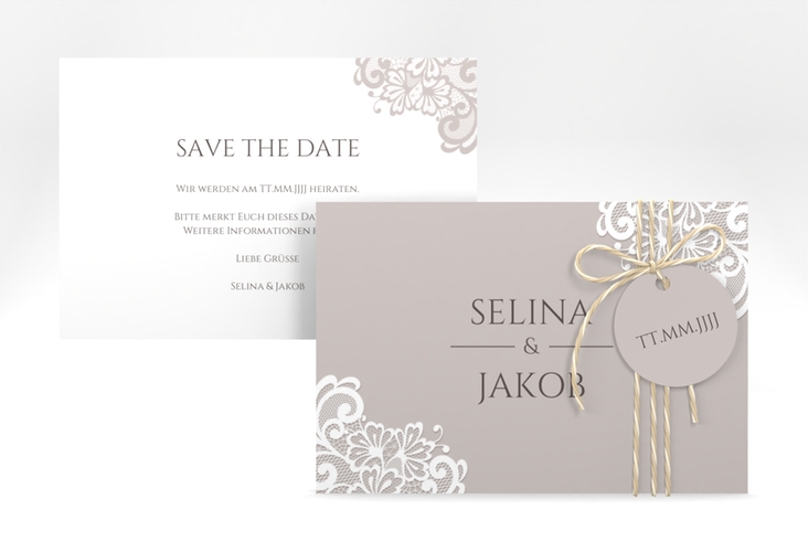 Save the Date-Karte Vintage A6 Karte quer mit floraler Spitze