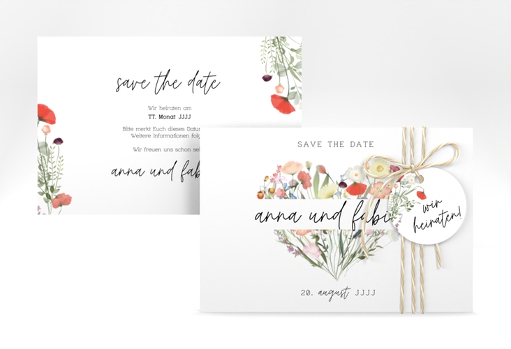Save the Date-Karte Wildblumenherz A6 Karte quer bunt hochglanz