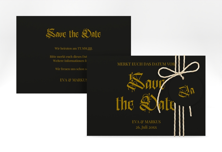 Save the Date-Karte Wednesday A6 Karte quer mit geometrischem Herz und Rosen in Aquarell