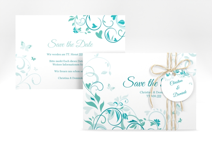 Save the Date-Karte Lilly A6 Karte quer tuerkis hochglanz