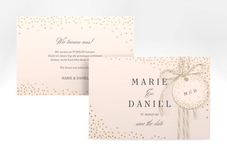 Save the Date-Karte Glitter A6 Karte quer rosa hochglanz