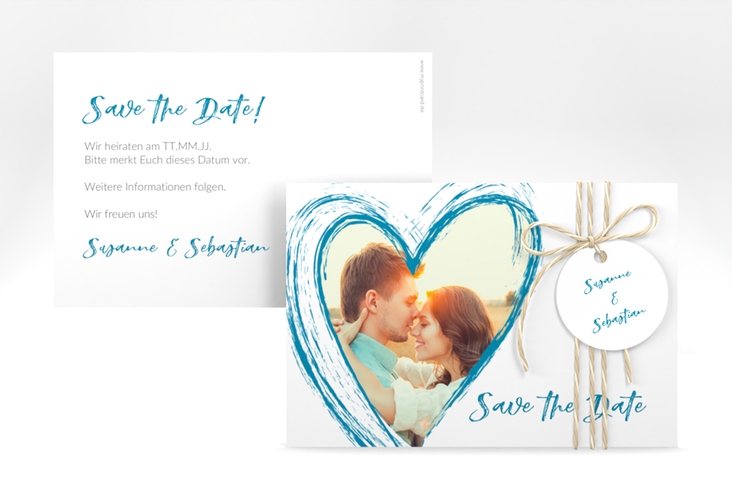 Save the Date-Karte Liebe A6 Karte quer tuerkis hochglanz