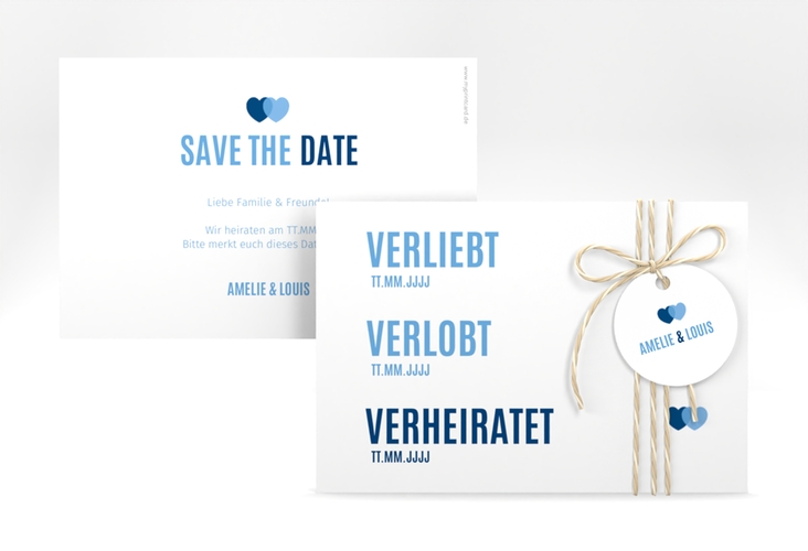 Save the Date-Karte Couple A6 Karte quer blau hochglanz