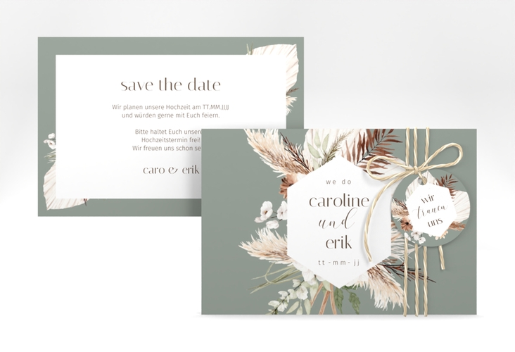 Save the Date-Karte Bohemian A6 Karte quer gruen hochglanz