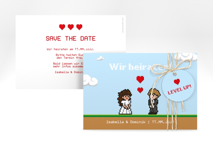 Save the Date-Karte Pixel A6 Karte quer bunt