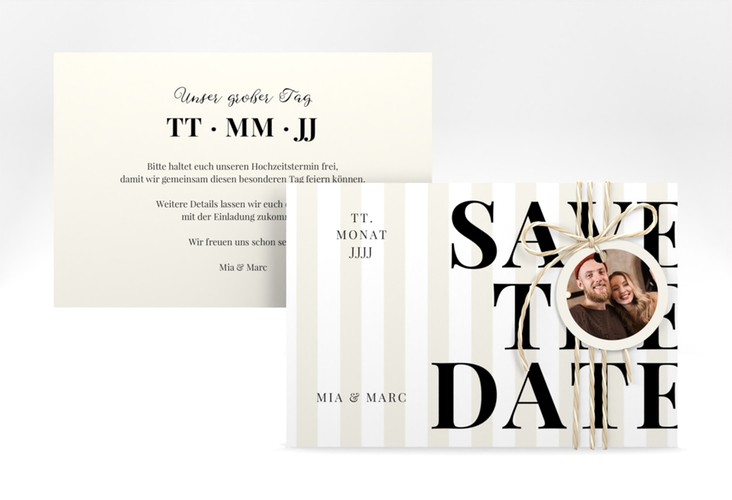 Save the Date-Karte Streifen A6 Karte quer beige hochglanz