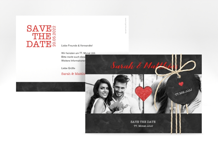 Save the Date-Karte Sparkly A6 Karte quer rot hochglanz