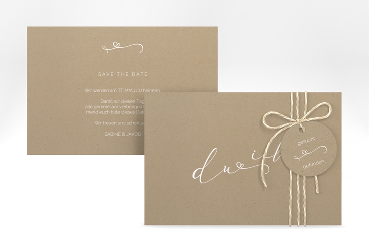 Save the Date-Karte Zweisamkeit A6 Karte quer Kraftpapier hochglanz im minimalistischen Stil mit Aufschrift du & ich