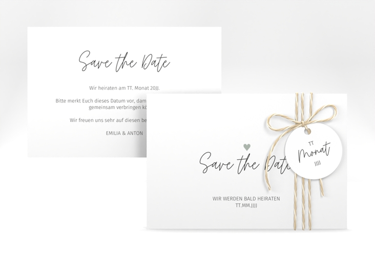 Save the Date-Karte Herzschlag A6 Karte quer weiss schlicht und elegant mit Herzchen