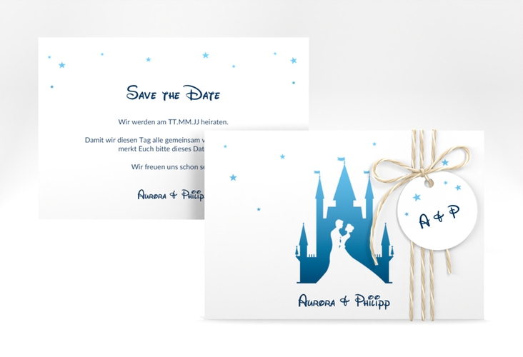 Save the Date-Karte Castle A6 Karte quer blau