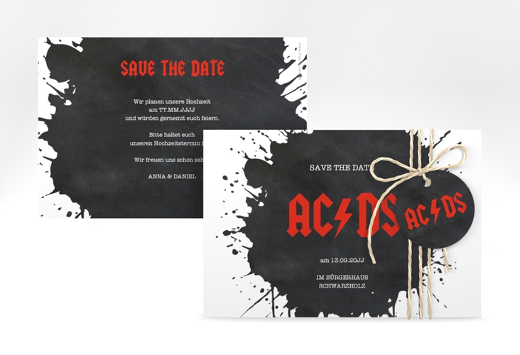 Save the Date-Karte Hardrock A6 Karte quer schwarz für Rockband-Fans