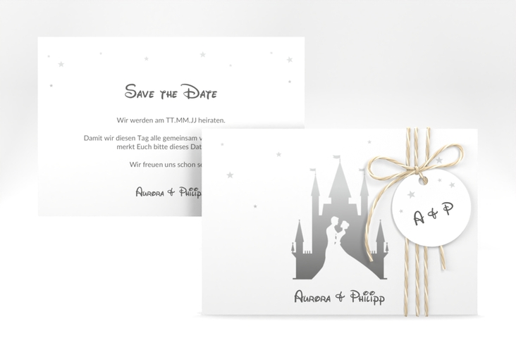 Save the Date-Karte Castle A6 Karte quer grau
