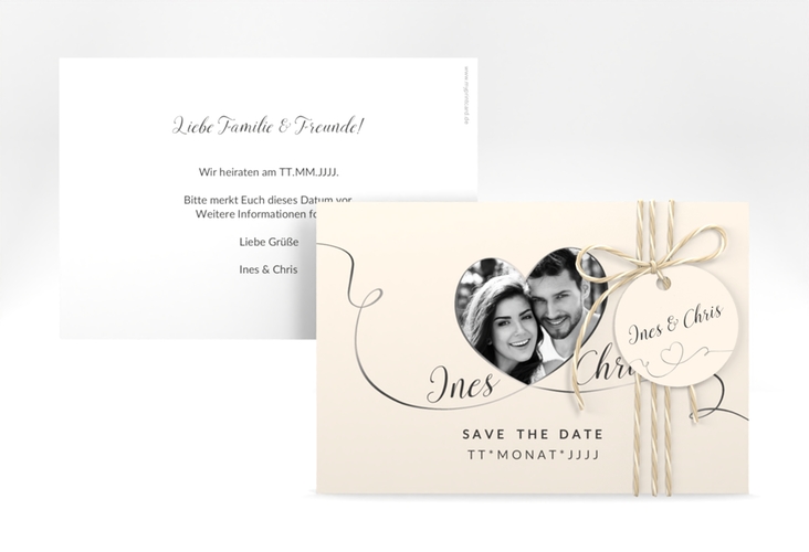 Save the Date-Karte Hochzeit Dolce A6 Karte quer beige hochglanz