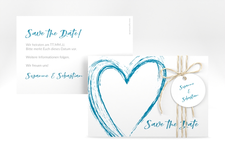 Save the Date-Karte Liebe A6 Karte quer tuerkis hochglanz