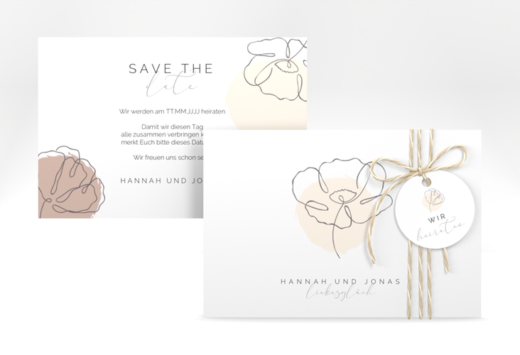 Save the Date-Karte Flowerline A6 Karte quer apricot