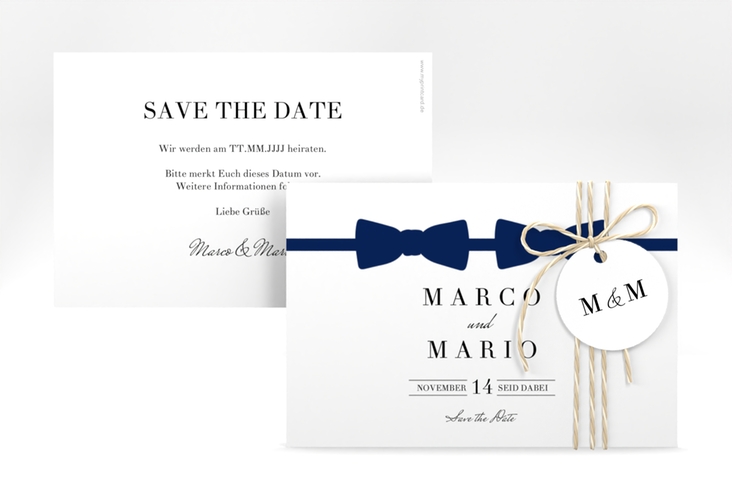 Save the Date-Karte Suits A6 Karte quer blau hochglanz
