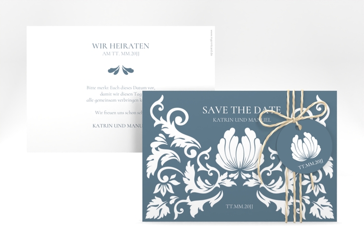 Save the Date-Karte Royal A6 Karte quer mit barockem Blumen-Ornament