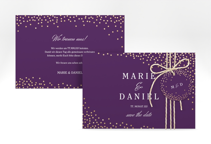 Save the Date-Karte Glitter A6 Karte quer lila hochglanz